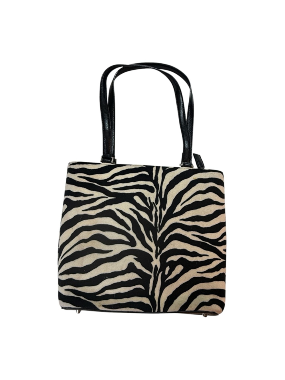 Vintage Zebra Print Handbag Embroidered Women Poodle Purse Structured Retro Nove - Picture 2 of 5